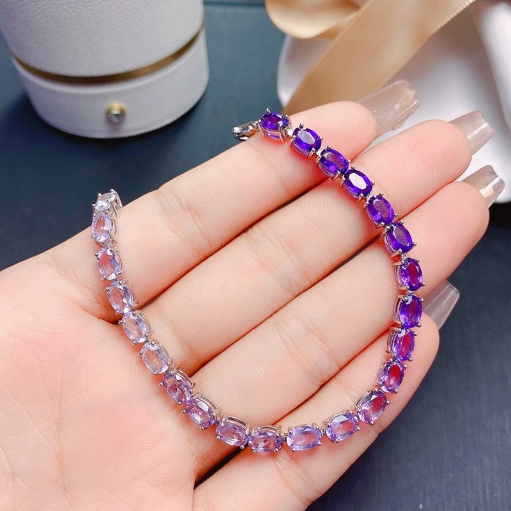 NEW 925 STERLING NATURAL GEMSTONE TENNIS BRACELET 7' - Picture 3 of 4